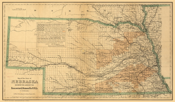 Nebraska 1876 Colton - Old State Map Reprint
