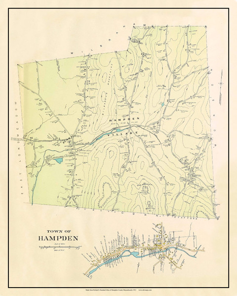 Hampden, Massachusetts 1912 Old Town Map Custom Reprint - Hampden Co.
