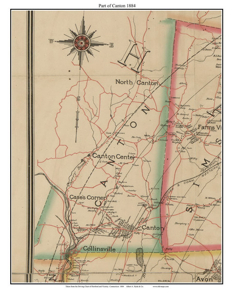 Part of Canton, Connecticut 1884 Hartford and Vicinty - Old Town Map Custom Print