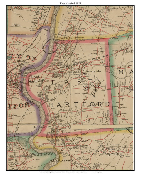 East Hartford, Connecticut 1884 Hartford and Vicinity - Old Town Map Custom Print