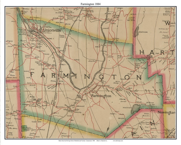 Farmington, Connecticut 1884 Hartford and Vicinty - Old Town Map Custom Print