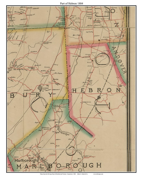 Part of Hebron, Connecticut 1884 Hartford and Vicinty - Old Town Map Custom Print