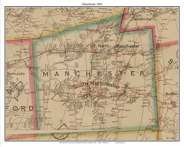 Manchester, Connecticut 1884 Hartford and Vicinity - Old Town Map Custom Print