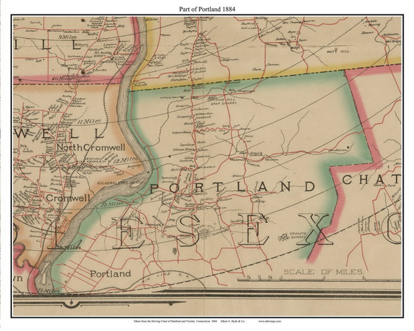 Part of Portland, Connecticut 1884 Hartford and Vicinty - Old Town Map Custom Print