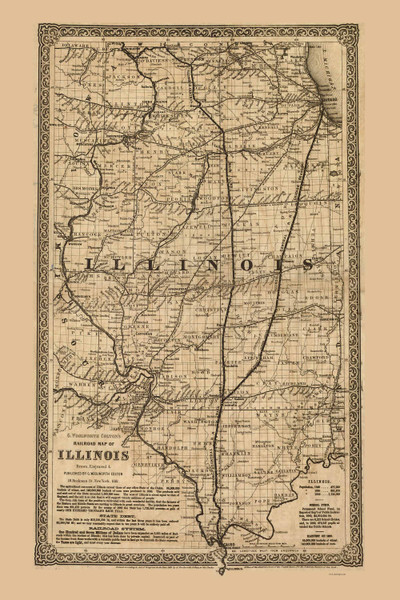 Illinois 1861 Colton - Railroads - Old State Map Reprint