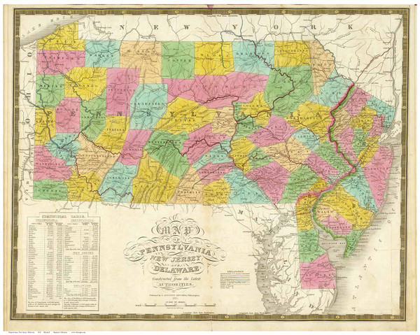 Pennsylvania 1831 Mitchell -Pennsylvania, New Jersey & Delaware - Old State Map Reprint