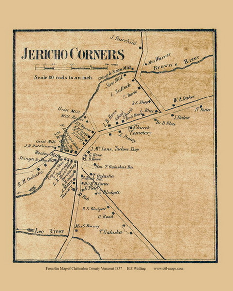 Jericho Corners, Vermont 1857 Old Town Map Custom Print - Chittenden Co.