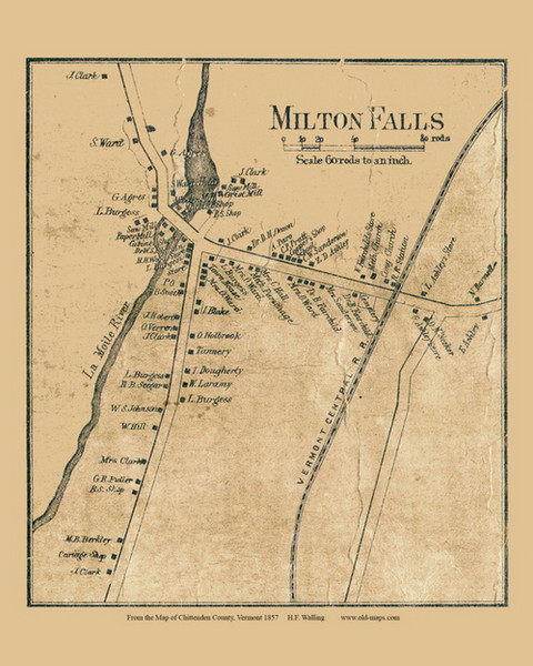 Milton Falls, Vermont 1857 Old Town Map Custom Print - Chittenden Co. Milton Falls, Vermont 1857 Old Town Map Custom Print - Chittenden Co.