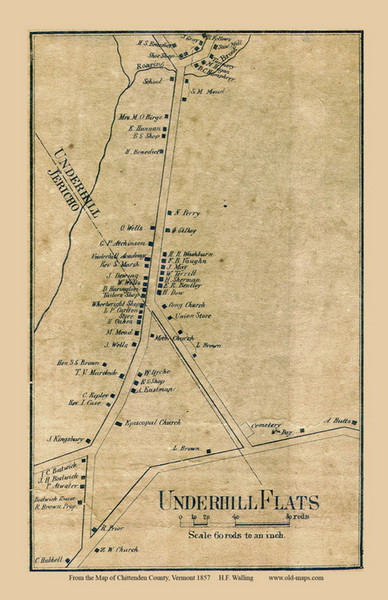 Underhill Flats, Vermont 1857 Old Town Map Custom Print - Chittenden Co.