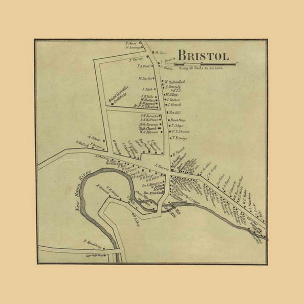 Bristol Village, Vermont 1857 Old Town Map Custom Print - Addison Co.