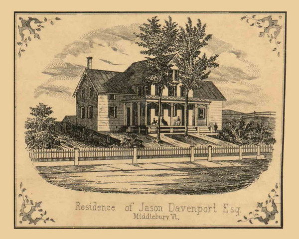 Jason Davenport, Esq. Residence, Middlebury, Vermont 1857 Old Town Map Custom Print - Addison Co.