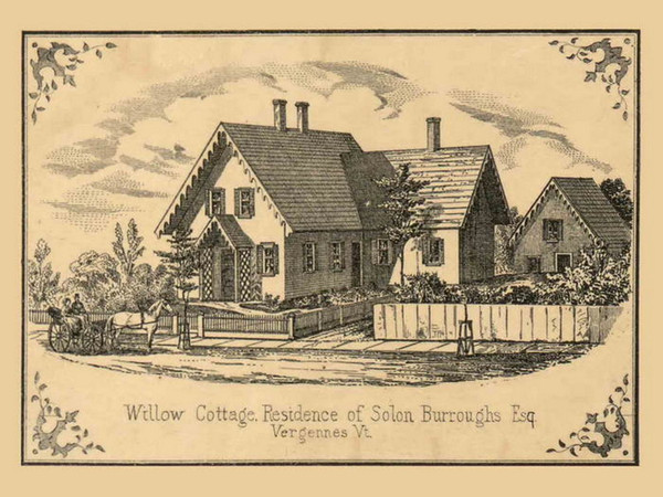 Willow Cottage, Vergennes, Vermont 1857 Old Town Map Custom Print - Addison Co.