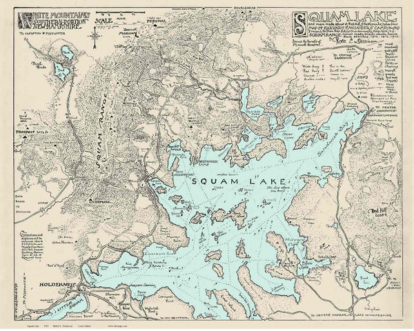 Squam Lake - NH Lakes , New Hampshire 1920 - Colored Water - Old Map Reprint Squam Lake - NH Lakes , New Hampshire 1920 - Colored Water - Old Map Reprint