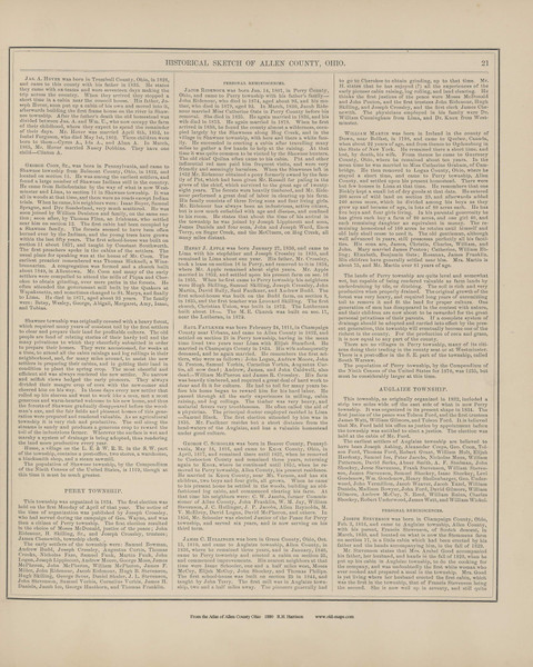 Historical Sketch of Allen County Ohio 1880 Old Town Map Custom Reprint - Allen Co. Atlas 21
