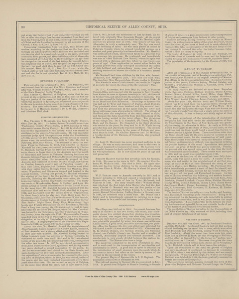 Historical Sketch of Allen County Ohio 1880 Old Town Map Custom Reprint - Allen Co. Atlas 30