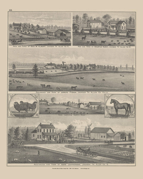 Residences & Farms of Geo. W. Albert, Erastus Huber, Joseph Fisher & Adam Leatherman - Ohio 1880 Old Town Map Custom Reprint - Allen Co. Atlas Residences & Farms of Geo. W. Albert, Erastus Huber, Joseph Fisher & Adam Leatherman - Ohio 1880 Old Town Map Custom Reprint - Allen Co. Atlas