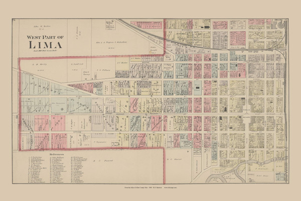 West Part of Lima Ohio 1880 Old Town Map Custom Reprint - Allen Co. Atlas