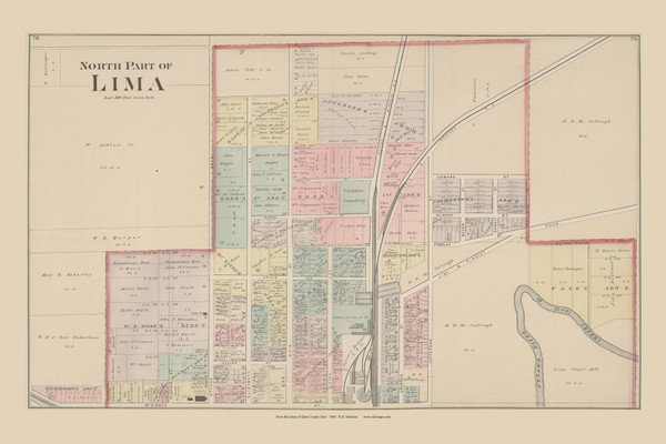 North Part of Lima Ohio 1880 Old Town Map Custom Reprint - Allen Co. Atlas