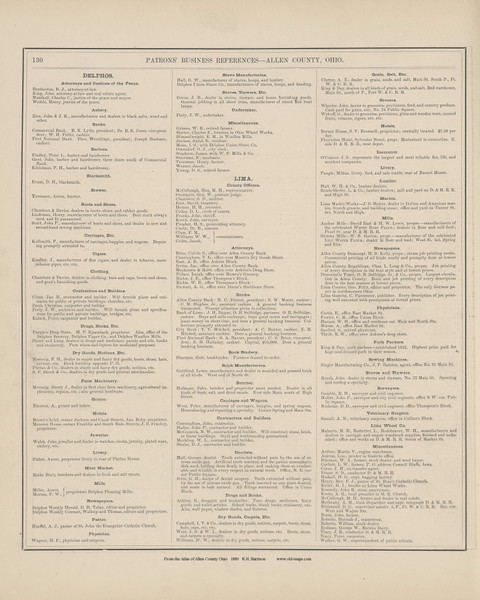 Patrons' Busines References - Ohio 1880 Old Town Map Custom Reprint - Allen Co. Atlas 130 Patrons' Busines References - Ohio 1880 Old Town Map Custom Reprint - Allen Co. Atlas 130