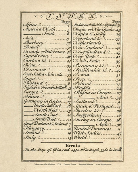 Index - 1758 Bowen 4 - World Atlases