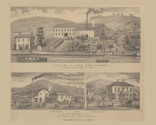 Planning Mill of George Freer & Brother and Tinnery & Residence of J. F. Brodt - Ohio 1875 Old Town Map Custom Reprint - Athens Co. Atlas 6 Planning Mill of George Freer & Brother and Tinnery & Residence of J. F. Brodt - Ohio 1875 Old Town Map Custom Reprint - Athens Co. Atlas 6