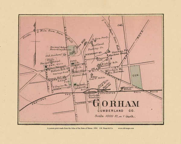 Gorham Village 21a, Maine 1894 Old Map Reprint - Stuart State Atlas