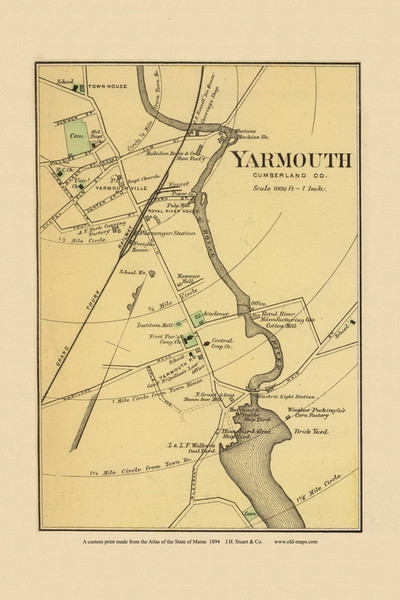 Yarmouth Village 21c, Maine 1894 Old Map Reprint - Stuart State Atlas Yarmouth Village 21c, Maine 1894 Old Map Reprint - Stuart State Atlas