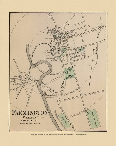 Farmington Village 21d, Maine 1894 Old Map Reprint - Stuart State Atlas