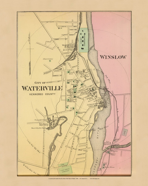 Waterville & Winslow Villages 30a, Maine 1894 Old Map Reprint - Stuart State Atlas Waterville & Winslow Villages 30a, Maine 1894 Old Map Reprint - Stuart State Atlas