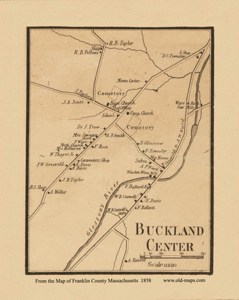 Buckland Center - Buckland Massachusetts 1858 Old Town Map Custom Print - Franklin Co. Buckland Center - Buckland Massachusetts 1858 Old Town Map Custom Print - Franklin Co.