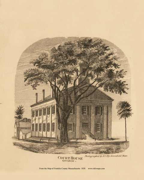 Greenfield Court House - Greenfield Massachusetts 1858 Old Town Map Custom Print - Franklin Co. Greenfield Court House - Greenfield Massachusetts 1858 Old Town Map Custom Print - Franklin Co.