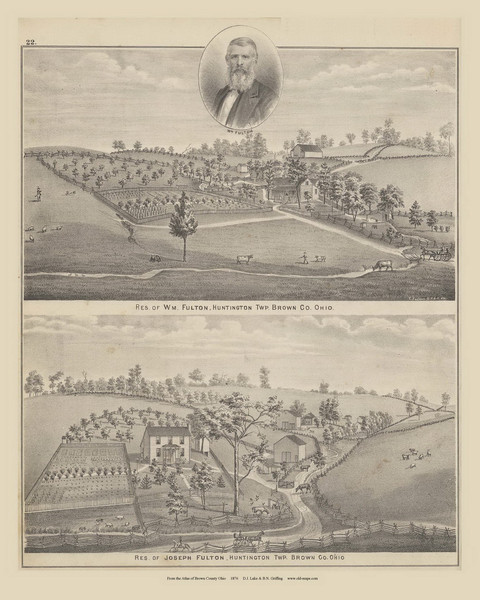 Residences of Wm. Fulton & Joseph Fulton - Ohio 1876 Old Town Map Custom Reprint - Brown Co Atlas 19