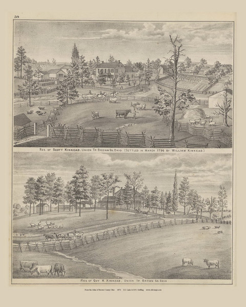 Residences of Scott Kinkead and Guy H. Kinkead - Ohio 1876 Old Town Map Custom Reprint - Brown Co Atlas 43 Residences of Scott Kinkead and Guy H. Kinkead - Ohio 1876 Old Town Map Custom Reprint - Brown Co Atlas 43