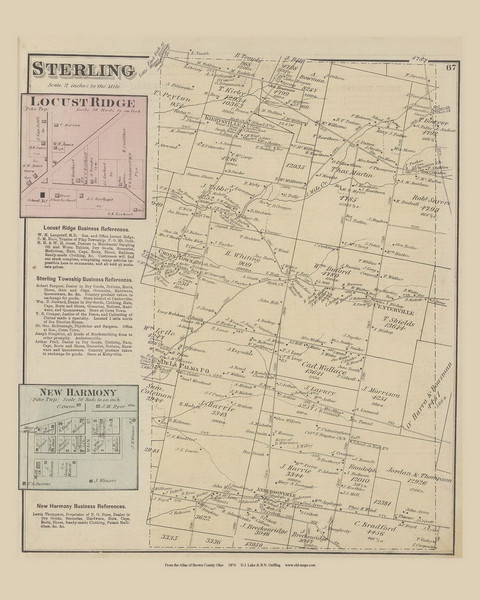 Town of Sterling and Locus Ridge and New Harmony Villages - Ohio 1876 Old Town Map Custom Reprint - Brown Co Atlas 60 Town of Sterling and Locus Ridge and New Harmony Villages - Ohio 1876 Old Town Map Custom Reprint - Brown Co Atlas 60