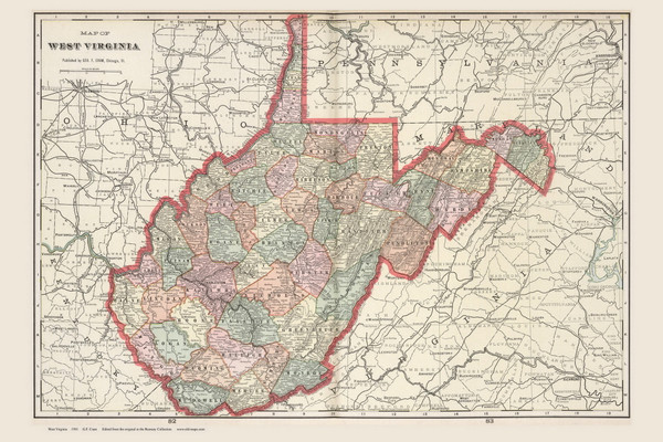 WestVirginia 1901 Cram - Old State Map Reprint