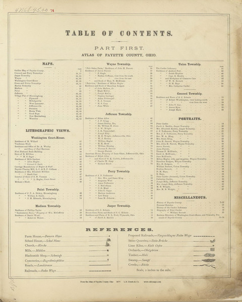 Table of Contents 1 - Ohio 1875 Old Town Map Custom Reprint - Fayette Co. Atlas 3