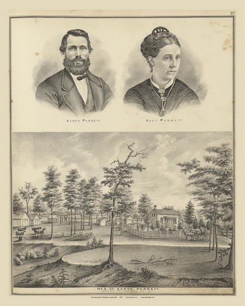 Residence & Portraits of Aaron & Anna Parrett - Ohio 1875 Old Town Map Custom Reprint - Fayette Co. Atlas 24
