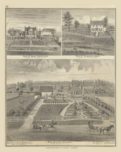 Residences of Amos Todhunter, Augustus West & J. McCoffman - Ohio 1875 Old Town Map Custom Reprint - Fayette Co. Atlas 34