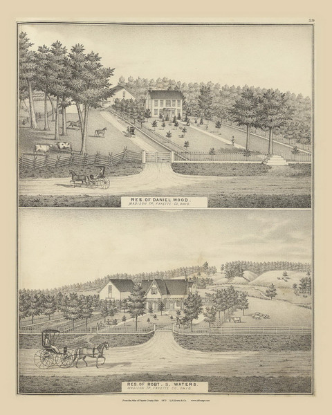 Residences of Daniel Wood and Robt. S. Waters - Ohio 1875 Old Town Map Custom Reprint - Fayette Co. Atlas 53