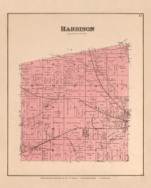 Harrison Ohio 1890 Old Town Map Custom Reprint - Logan Co. Atlas 45 Harrison Ohio 1890 Old Town Map Custom Reprint - Logan Co. Atlas 45