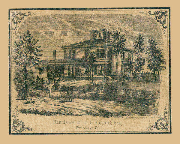 CL Harding Residence - Winooski, Vermont 1857 Old Town Map Custom Print - Chittenden Co.