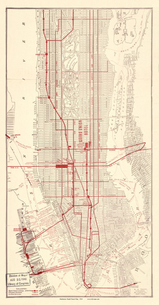 New York City 1910 - Manhattan Rapid Transit Map - Subway  - Old Map Reprint