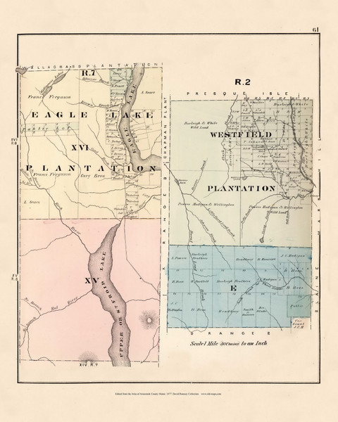 Eagle Lake Westfield Plantation R7 XV R2 E, Maine 1877 Old Town Map Reprint - Aroostook Co. 61 Eagle Lake Westfield Plantation R7 XV R2 E, Maine 1877 Old Town Map Reprint - Aroostook Co. 61