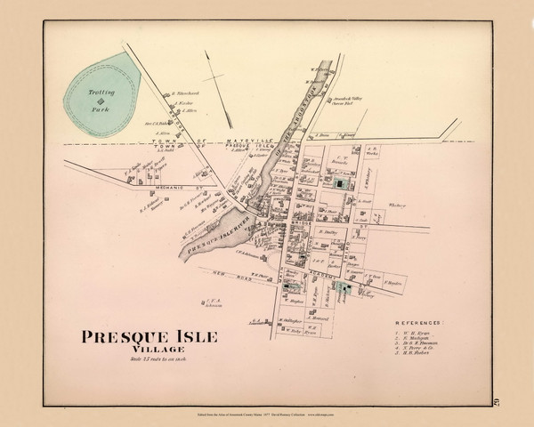 Presque  Isle Village, Maine 1877 Old Town Map Reprint - Aroostook Co. 67