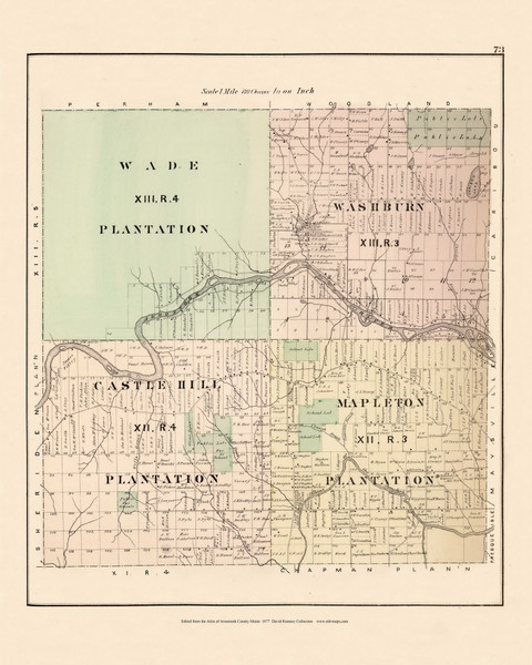 Wade Castle Hill Mapleton Plantation Washburn, Maine 1877 Old Town Map Reprint - Aroostook Co. 73