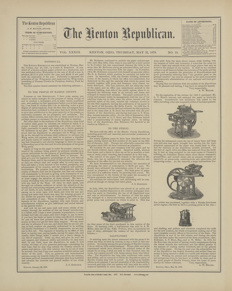 The Kenton Republican Newspaper - Ohio 1879 Old Town Map Custom Reprint - Hardin Co. Atlas 50