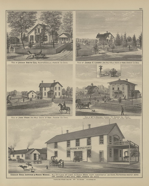 Residences of John Hoon - Wm. H. Brown - James E. Lowry & Josiah Smith - Conner Brothers Carriage & Wagon Works - Ohio 1879 Old Town Map Custom Reprint - Hardin Co. Atlas 119