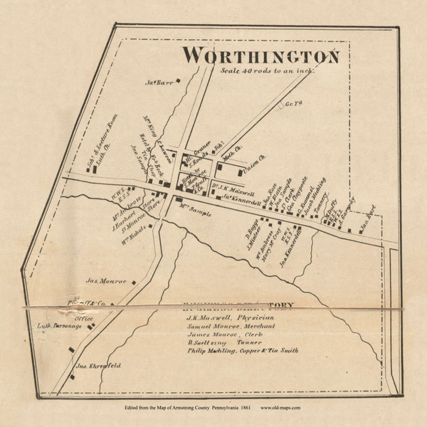 Worthington Village, West Franklin Pennsylvania 1861 Old Town Map Custom Print - Armstrong Co.