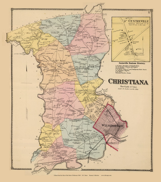 Christiana Town and Centreville Villages, Delaware State Atlas 1868 Old Town Map Reprint - New Castle Co. Christiana Town and Centreville Villages, Delaware State Atlas 1868 Old Town Map Reprint - New Castle Co.
