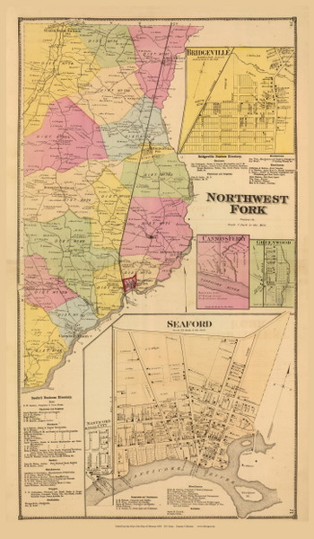 Northwest Fork Town, Bridgeville, Cannons Ferry, Greenwood, and Seaford Villages, Delaware State Atlas 1868 Old Town Map Reprint - Sussex Co.